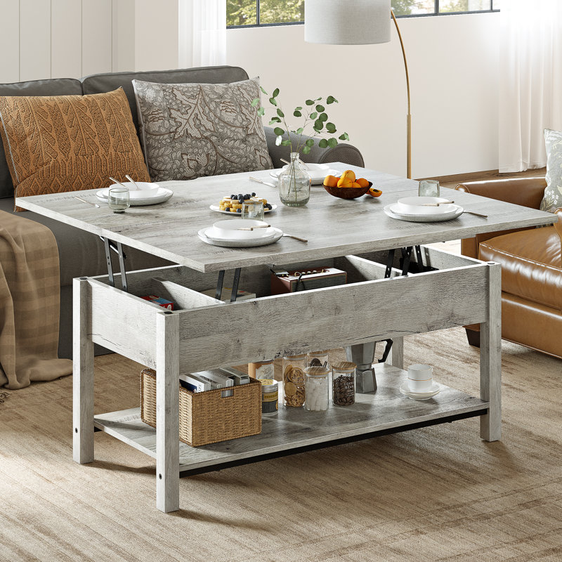 Torron 4-in-1 Multi-Fuction Lift Top Coffee Table with Storage, Light Grey