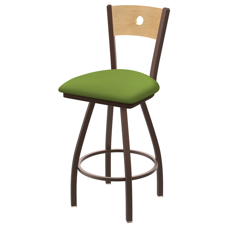 Tabouret pivotant Voltaire, Chêne naturel, Bronze, Siège Canter Kiwi Green / dossier en érable natu