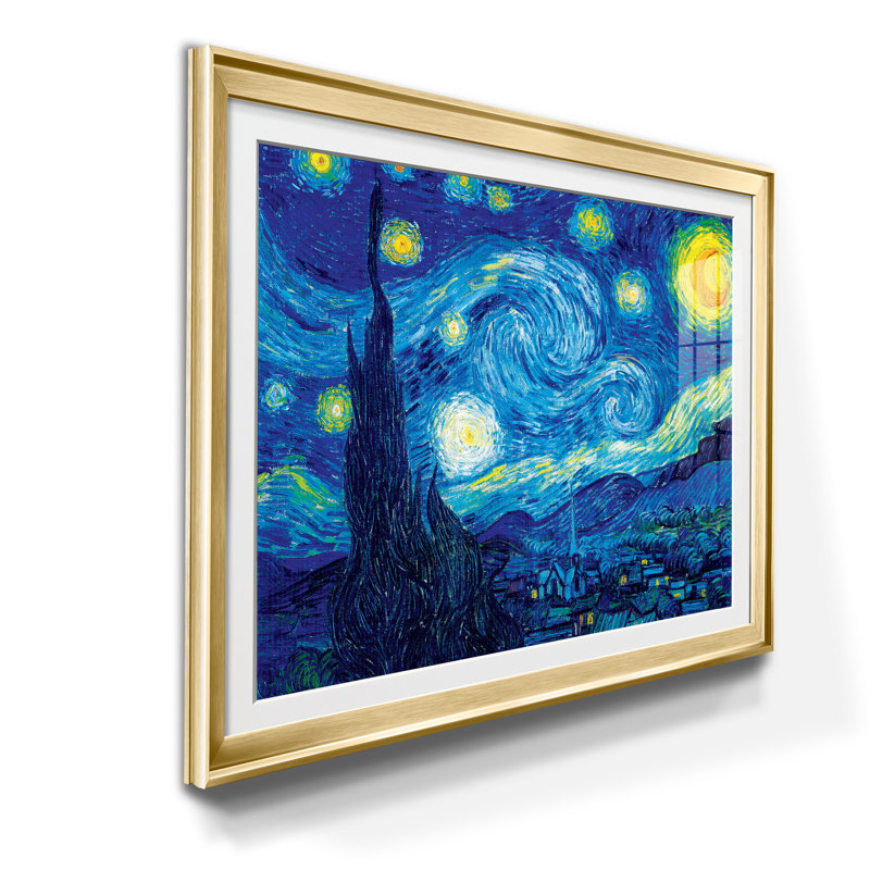 Nuit étoilée - Cadre photo, reproduction d'art sur papier, Doré, H 26,5 po x l 36,5 po x P 1,5 po