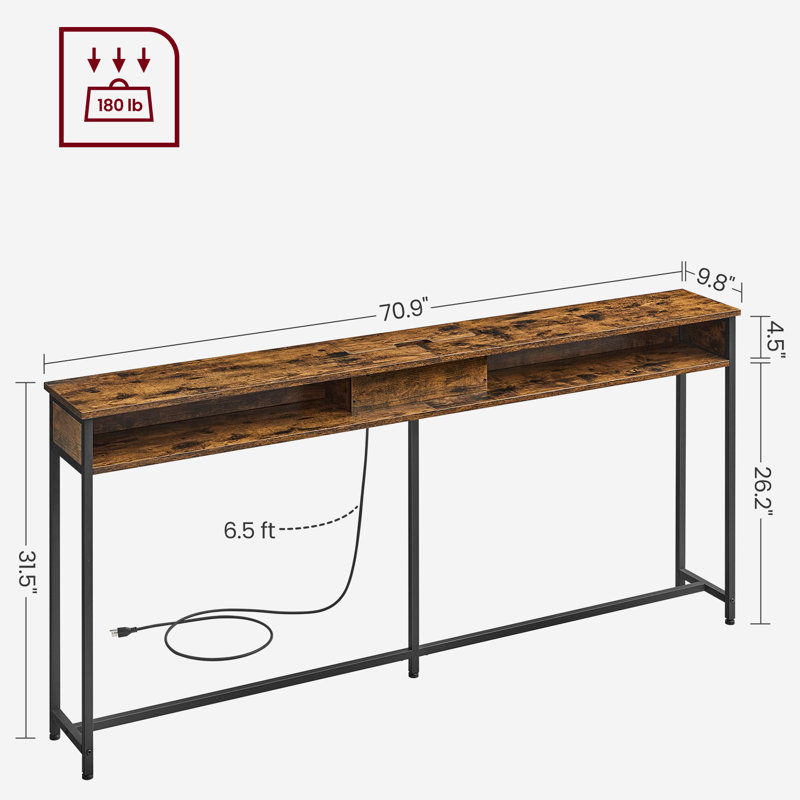 Gericho Console Table with Outlet, Brown, 31.5'' H X 70.9'' W X 9.8'' D