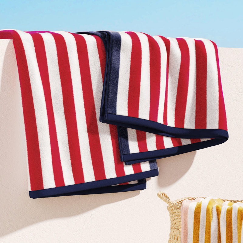 Serviettes de plage surdimensionnées 100% coton, 2, Rouge / bleu marine