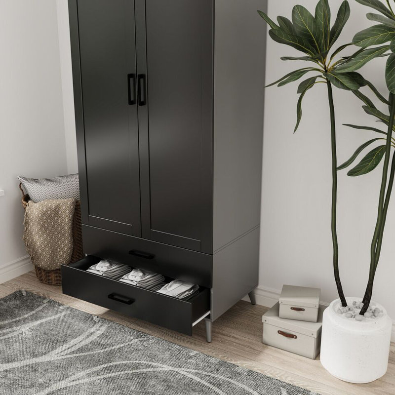 Bosse Solid Wood Wardrobe, Grey Black