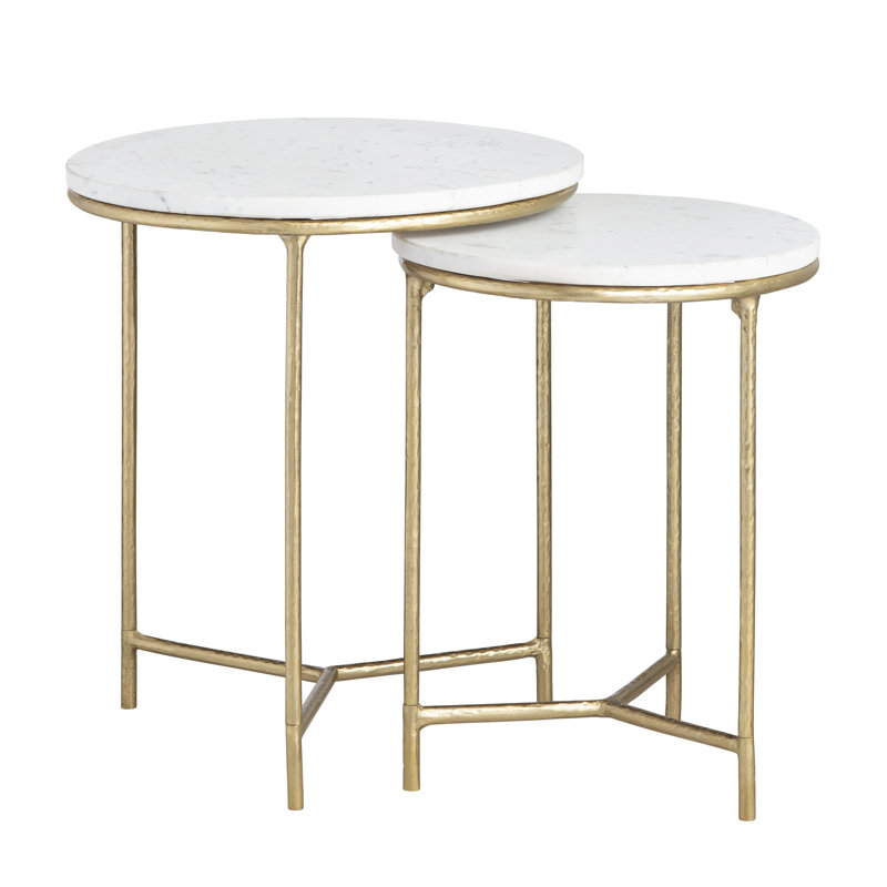 2 Piece Marble And Metal Nesting Table Set