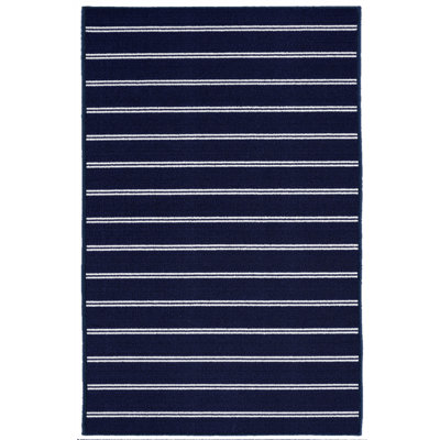 Tapis rayé touffeté bleu marine / blanc Cortinas