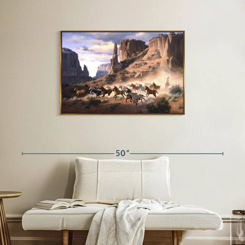 Grès et chevaux volés, Cadre flottant doré, 37 po x 25 po