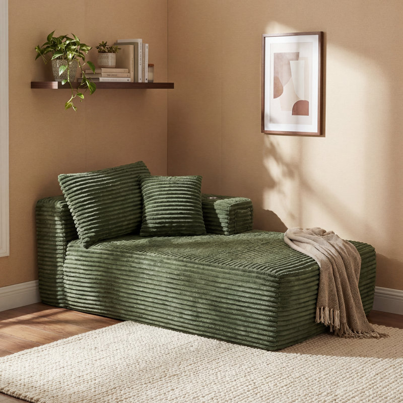 69" Wide Modern Open End Sofa With Left Armrest, Deep Seat Asymmetric Lounge Design, Green