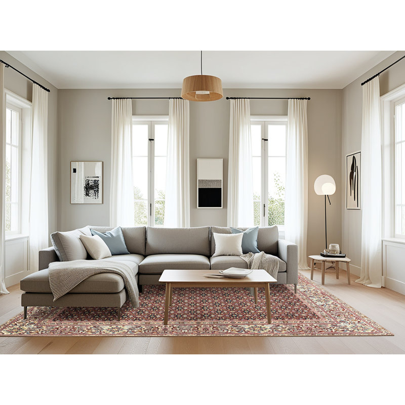Tapis décoratif en laine rouge/beige à motif oriental yode, Rectangle 8 pi x 12 pi