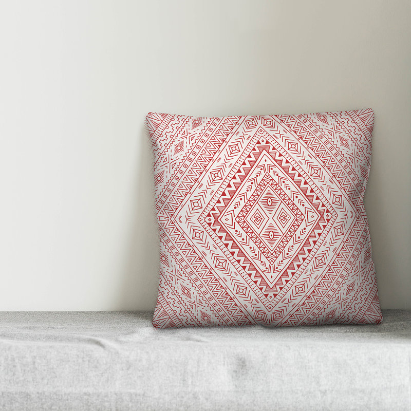 Throw Pillow, 18" x 18", White/Red Geometric 5