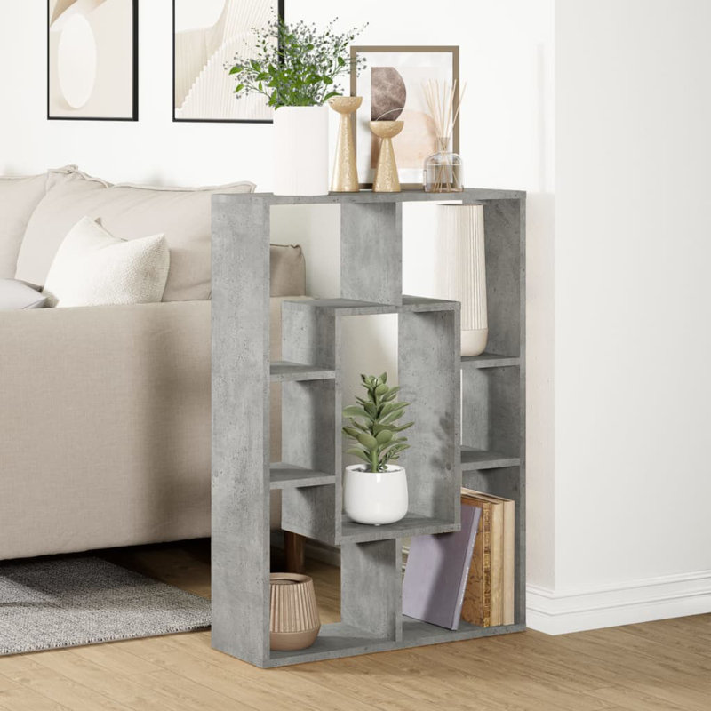 90cm H x 63cm W Geometric Bookcase, Concrete Grey