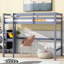 Lit mezzanine simple en bois d'hévéa gris avec bureau et garde-corps sécuritaire, créant une chambre pratique pour un bureau haut de gamme, fabriqué à partir de chambres de qualité
