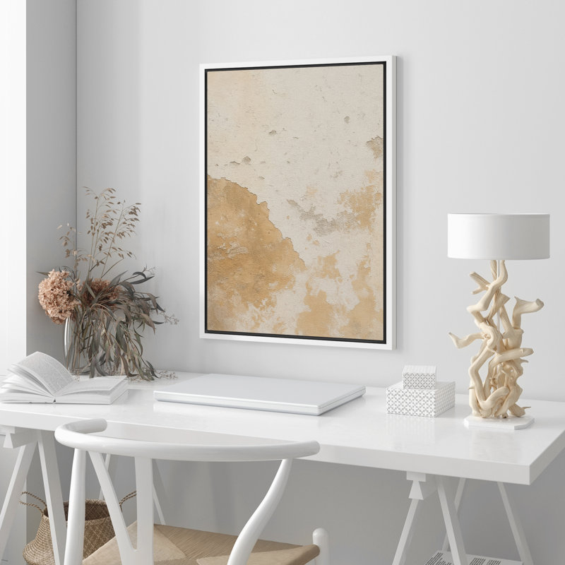 «Warm Neutral Aged Wall Surface Abstract encadrée», H 36 po x l 24 po x P 1,5 po, Blanc