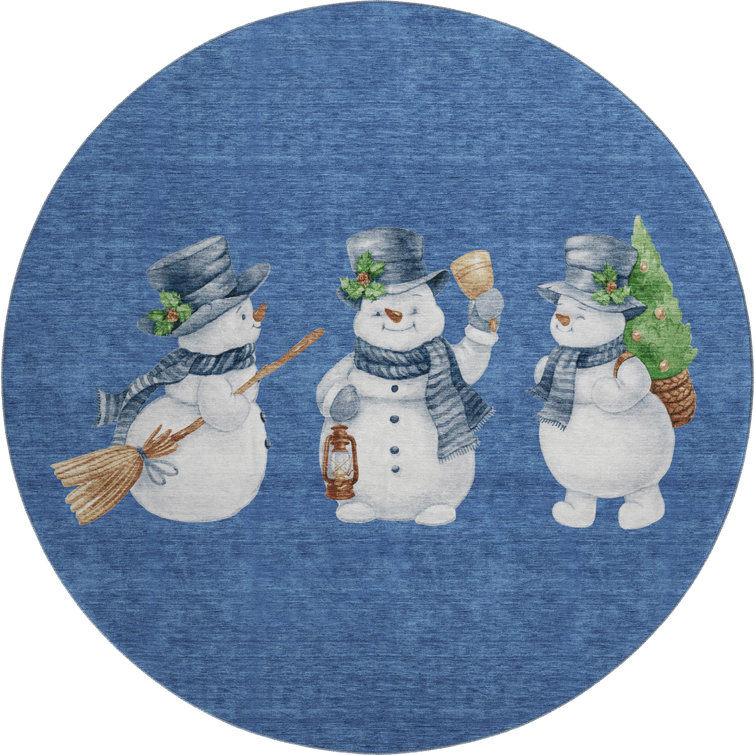 Premium Machine Washable Ingrassellino AMF1826 Happy Snowmen Holiday Rug