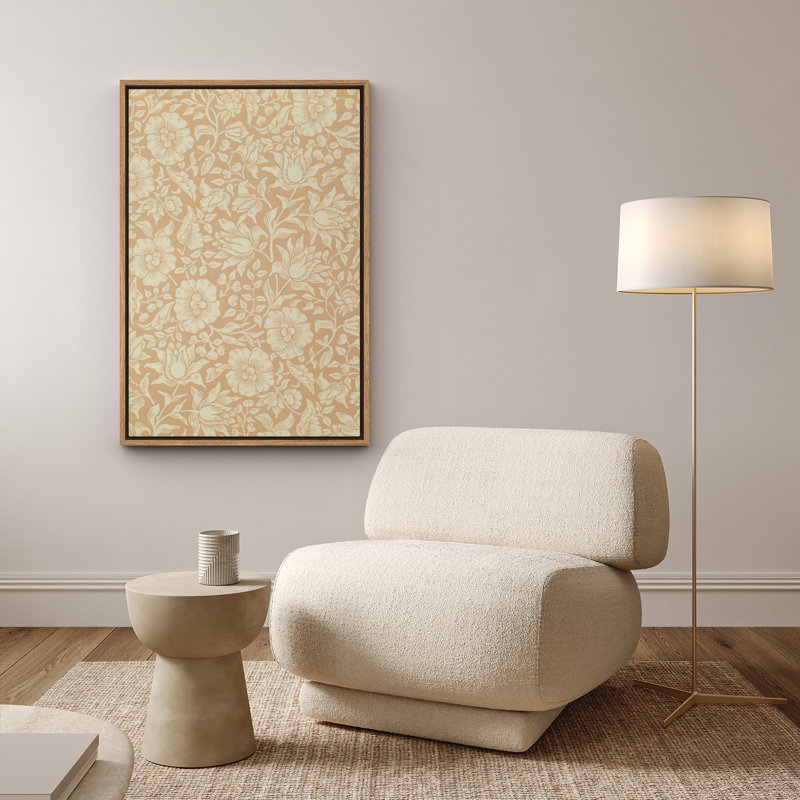 «Vintage Floral Damask Botanical Motif Neutre», reproduction d'art encadrée, Naturel, H 36 po x l 24 po