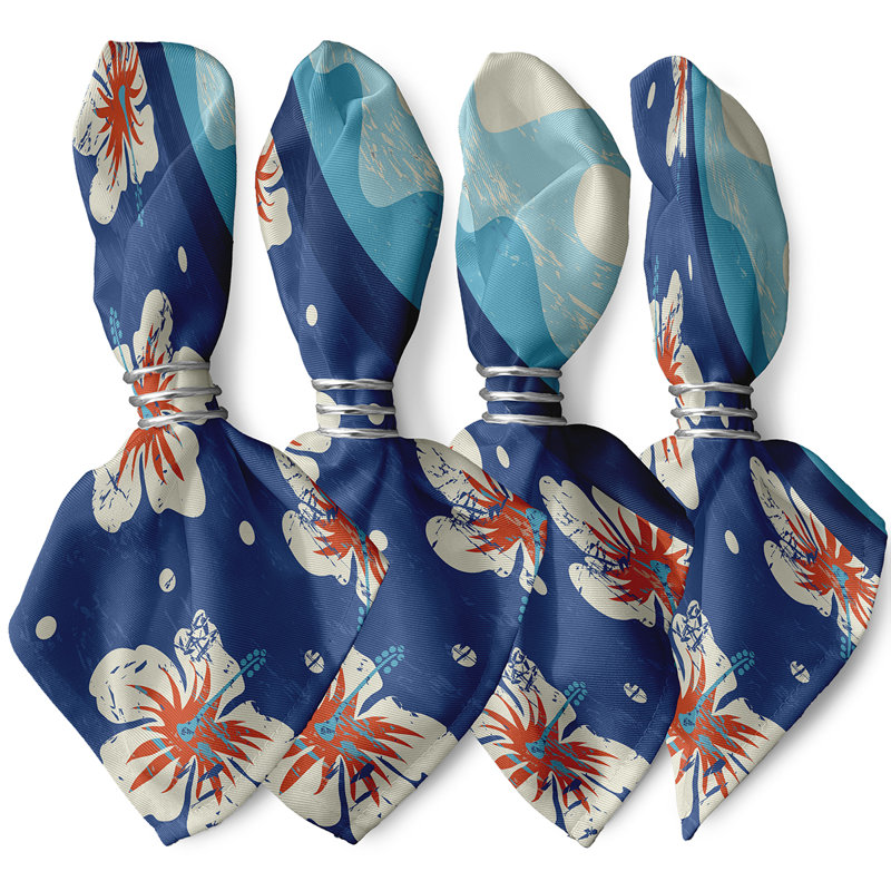 Caire Polyester Floral Square Napkin, 18" W x 18" L, Blue