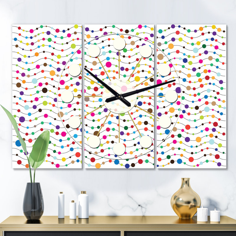 Horloge murale surdimensionnée vagues pois points Mid-Century