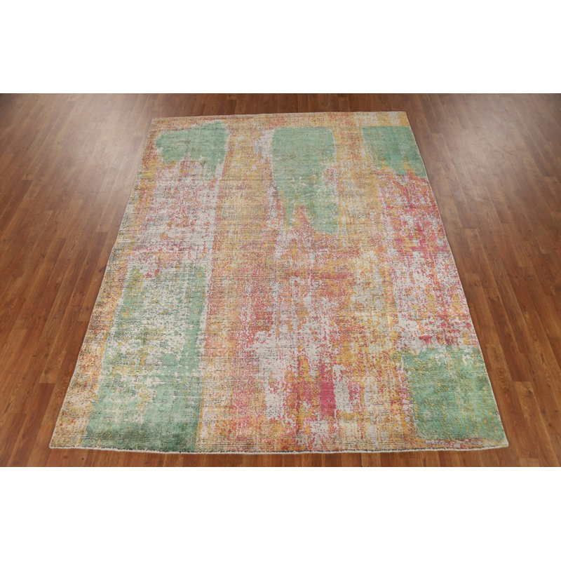 Tapis indien contemporain en laine à motif abstrait coloré 8 pi 6 po x 6 pi 6 po