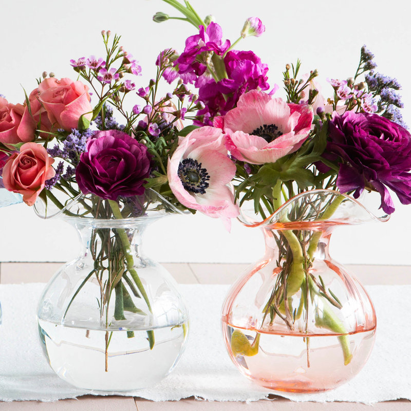 Hibiscus Glass Vase, Pink, Overall height- 10''