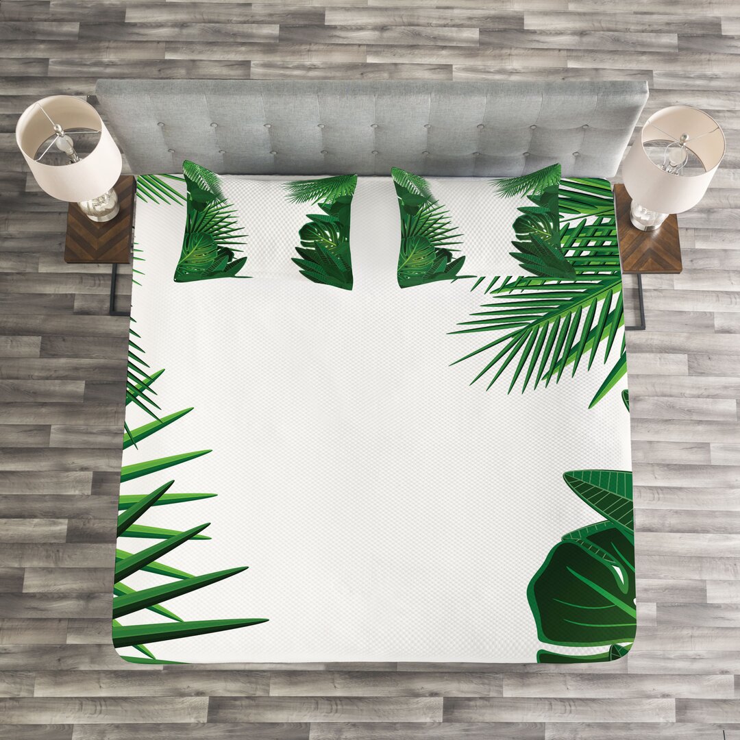 Tagesdecke Set, Tropical exotische Palmen, hawaiisch, Grün Weiß