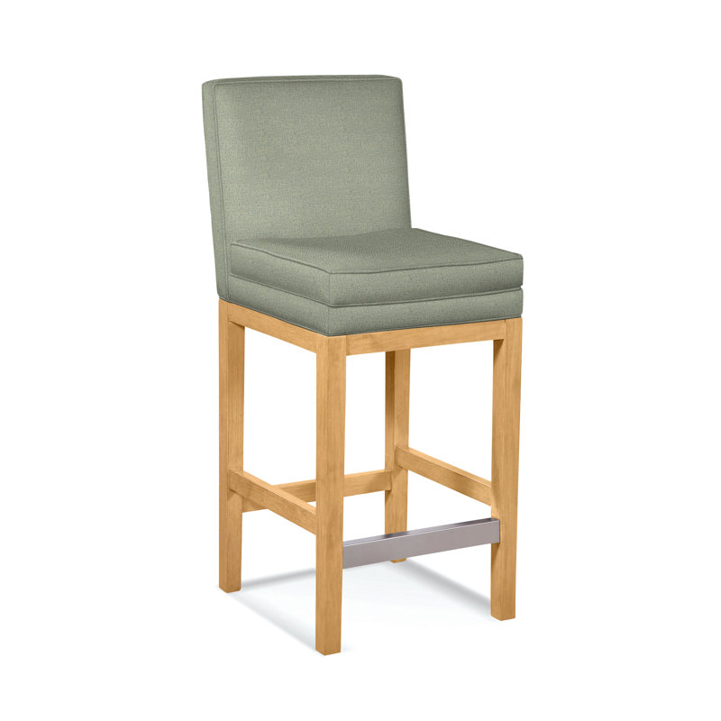 Upholstered Stool, Green Performance Fabric; 0851-54, Nickel Finish