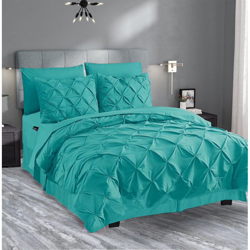 Polyester Box Stitch Comforter, Turqouise, Queen Comforter + 5 Additional Pieces