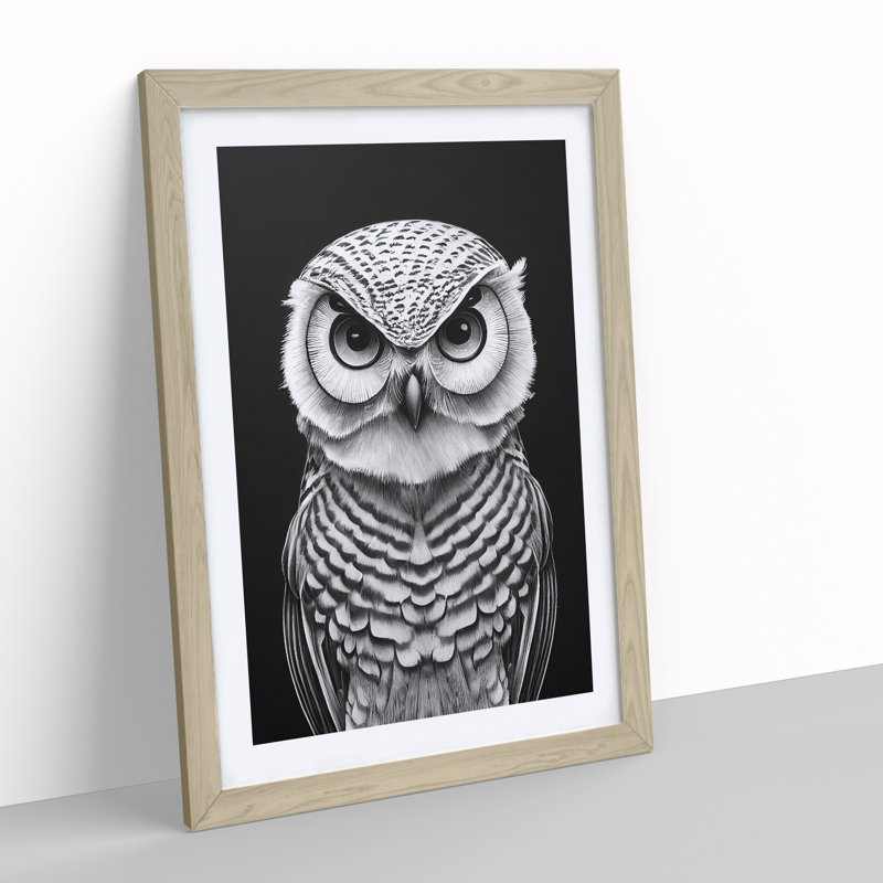 Owl Monochrome No.1 - Framed Print, 34cm H x 25cm W x 2cm D, Oak