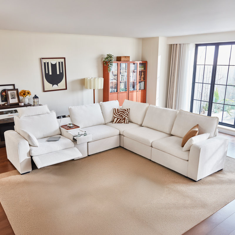 Olar 5-seater Oversized Modular Sofa Comfy Cloud Couch With Storage, Chenille Deep Convertible Sectional Sleeper Sofa Bed, Pet Friendly Covers Washable