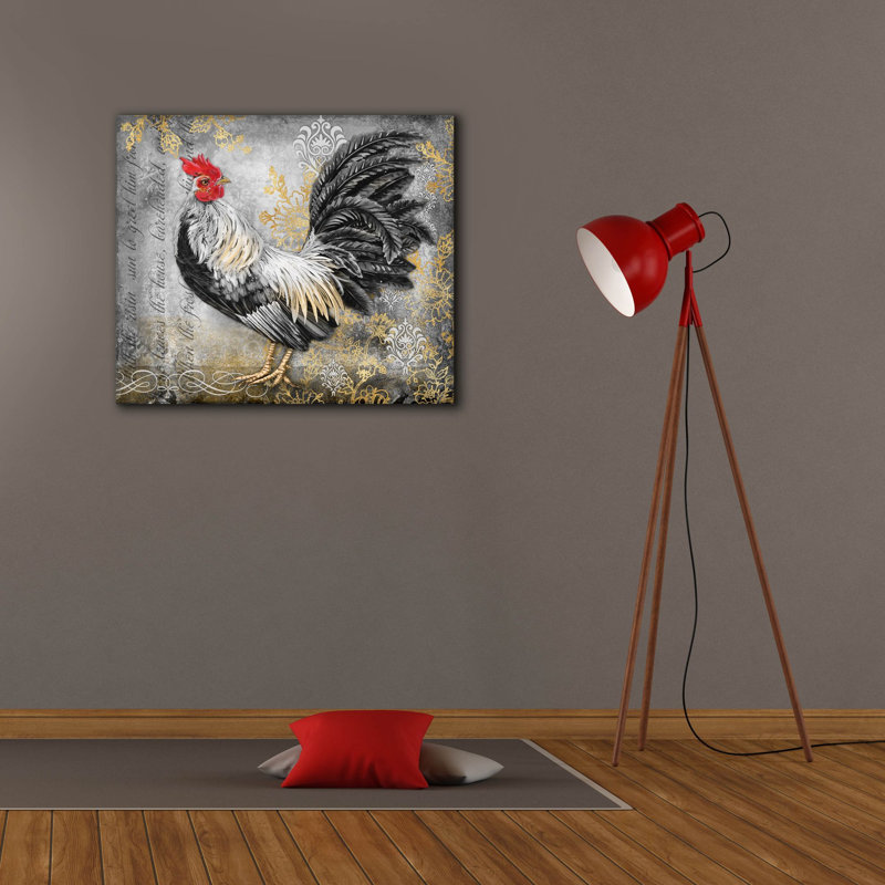 «Gold Lace Rooster B» par Jean Plout, art mural sur toile, H 26 po x l 30 po x P 1,5 po