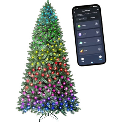 Arbre de Noël artificiel pré-éclairé avec lumières RVB multicolores contrôlées par l'application