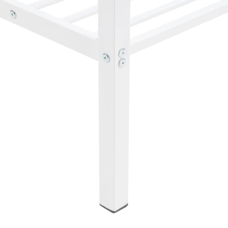 Full Over Full Bunk Bed, Heavy Duty Metal Bunk Bed Frame With Built-in Ladder And Safety Guard Rail, Low Metal Bunk Bed Frame For Kids, No Boxspring Required, For Small Spaces, White