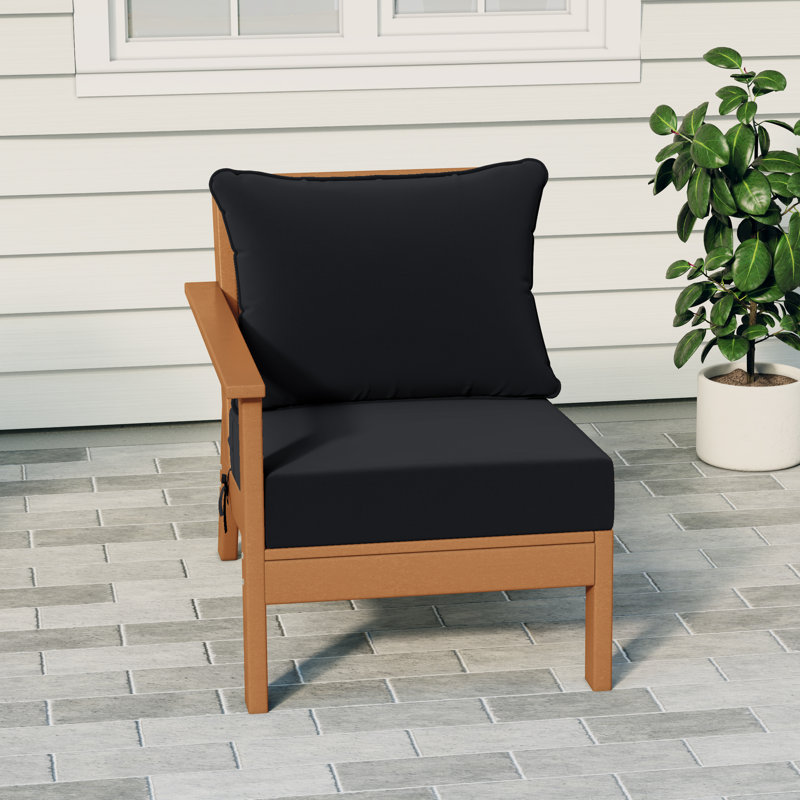 Chaise avec accoudoirs profonds à gauche avec coussins, Noir, noir, noir, noir, Teak