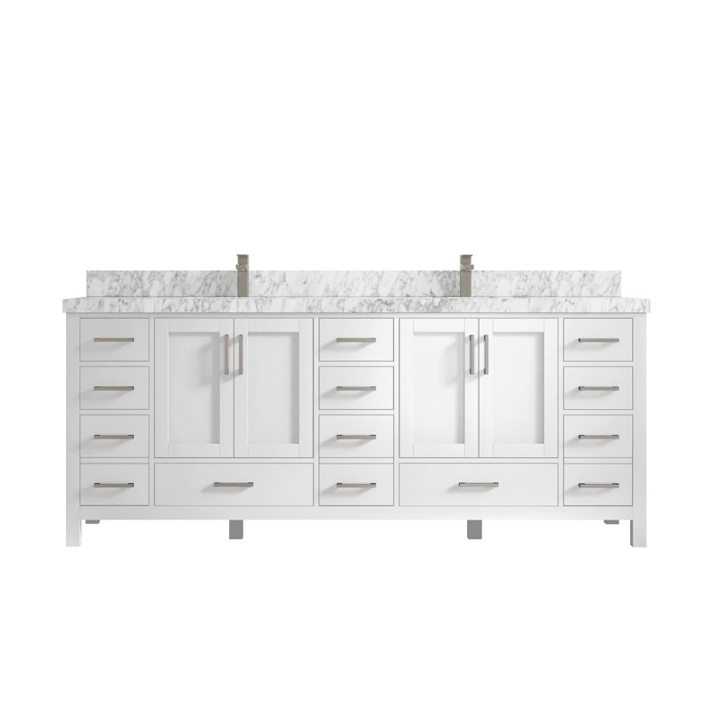 Malibu 84'' Double Bathroom Vanity with Quartz Top, Carrara Marble