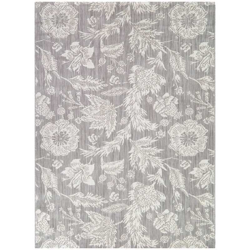 Tapis intérieur / extérieur gris en polypropylène tissé à la machine Rectangle Jovitah, Rectangle 7 pi 10 po x 10 pi