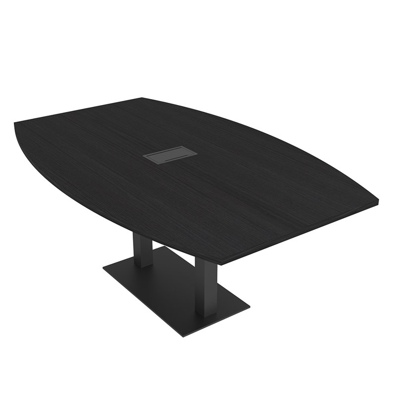 Table de conférence en forme de bateau avec base en métal double | Unité électrique, Cyprès noir, Noir mat, L 72 po x l 48 po