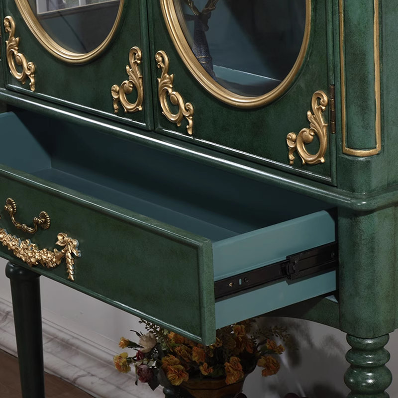 Green Solid Wood+Glass Display Cases