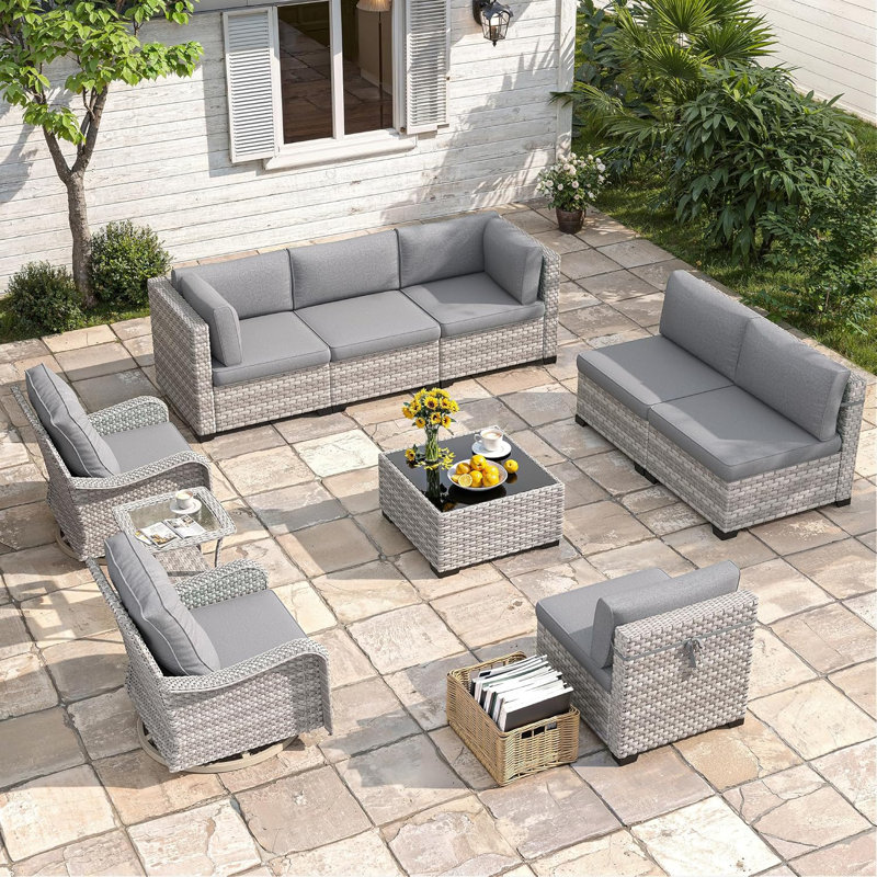 Ensemble de patio pour 8 personnes avec coussins, Gris
