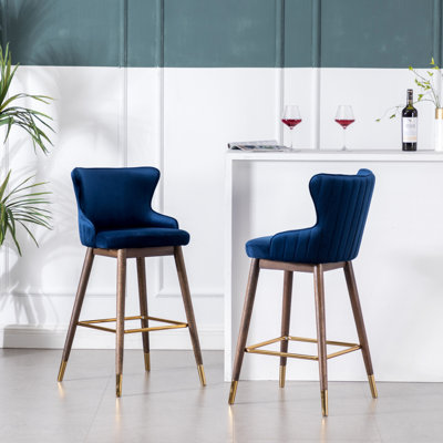 Ensemble de 2 tabourets de bar rembourrés en tissu Leland, design Mid-Century confortable et élégant pour les cuisines et les bars modernes