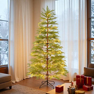 6 Feet Artificial Full Christmas Tree Includes LED Lights And Metal Stand, 612 Tips Full Tree,Xmas Decoration