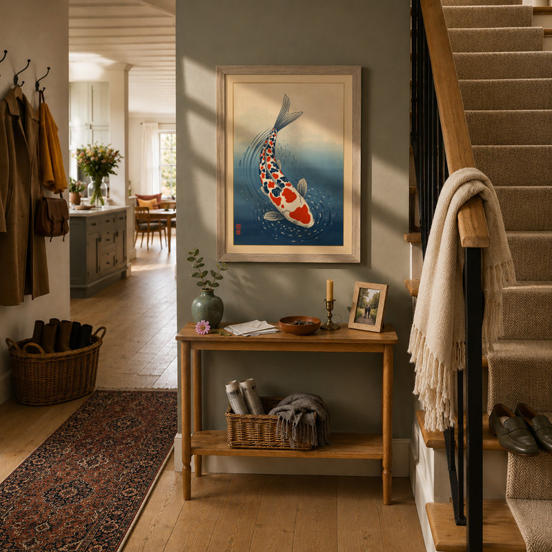 Koi in Motion Japandi - Framed Print, Oak, A4 - 29.7 x 21.0 cm