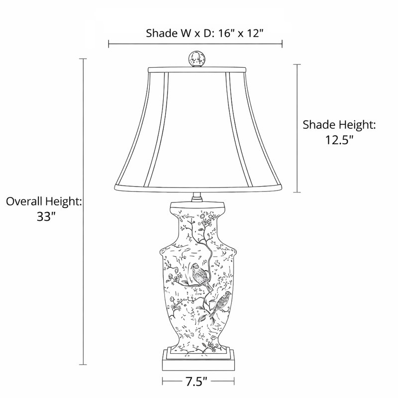 Spring Blossom Hand Painted Porcelain Table Lamp with Gold Wood Base