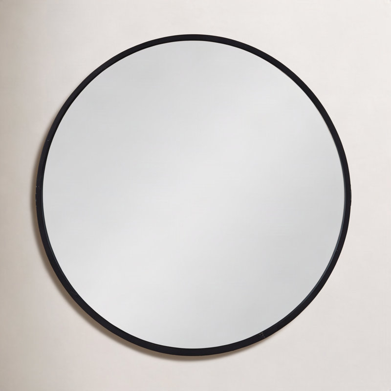 Arranjeet Modern Round Wall Mirror, Black, 31.5" x 31.5"