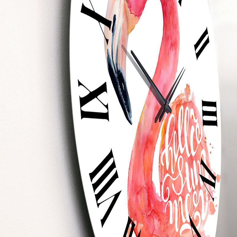 Flamant rose sur fond blanc II - horloge murale traditionnelle, Petit