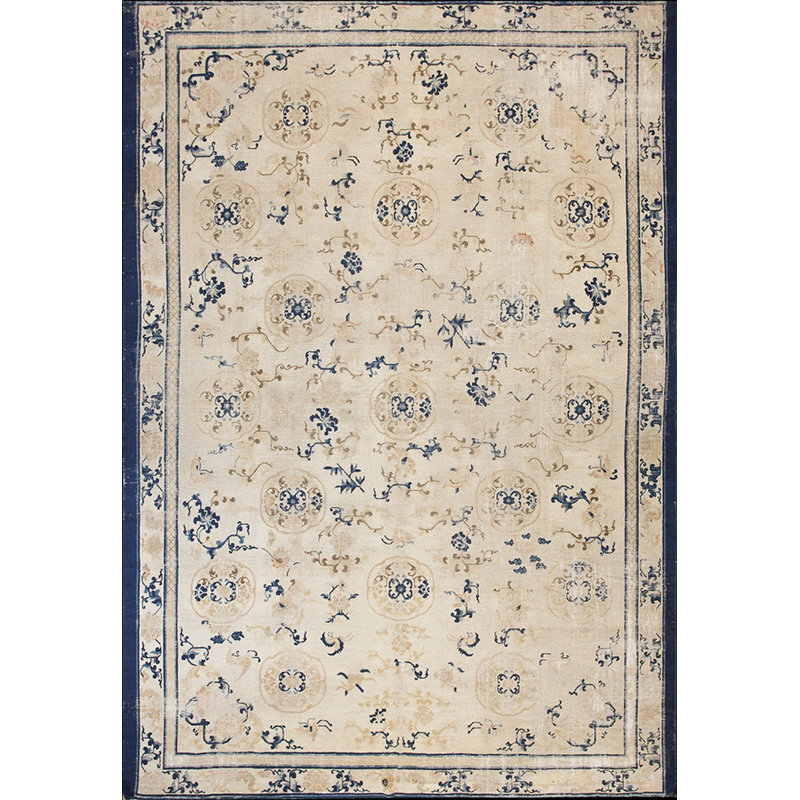 Tapis antique à motif floral ivoire antique Ningxia des années 1840