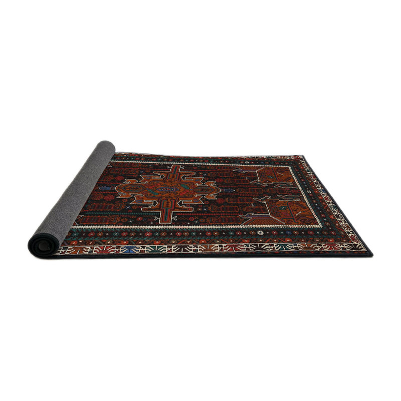 Tapis à motif oriental rouge / noir, Rond 8 pi