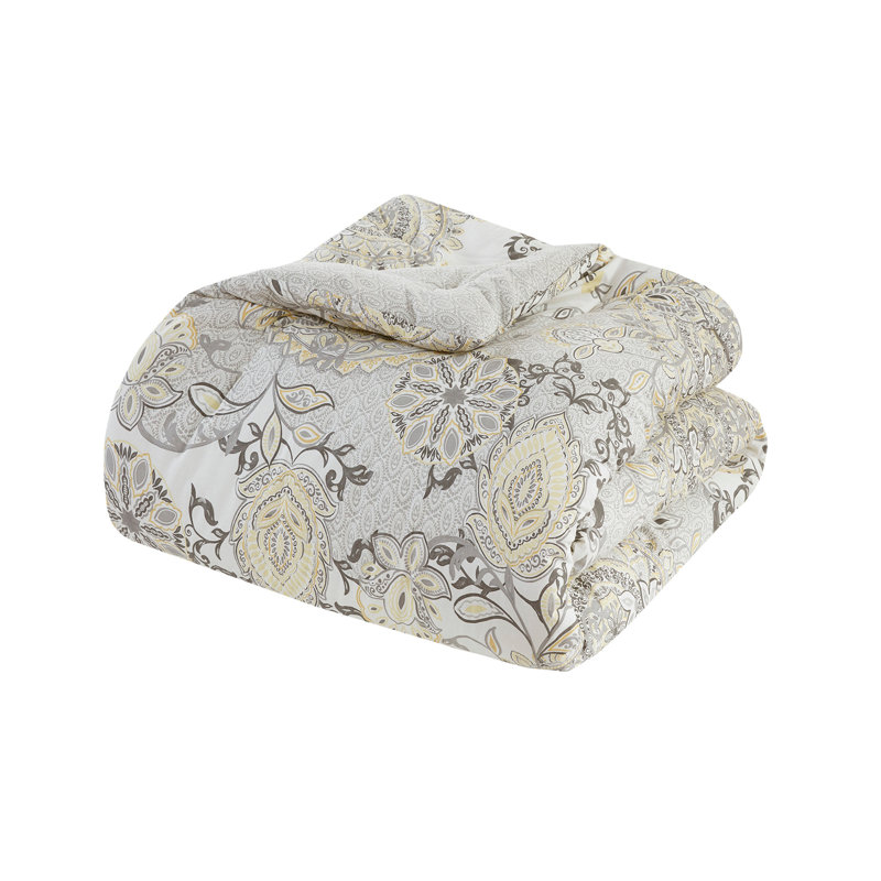 8 Piece Cotton Floral Printed Reversible Comforter Set Yellow