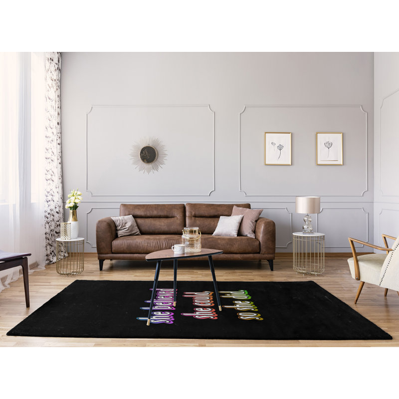 Tapis en chenille de polyester style citations, Rectangle 5 pi x 7 pi