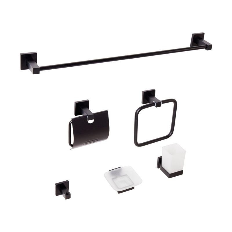 6-Piece Bathroom Hardware Set UVITA with Towel Bars and Hooks, Matte Black