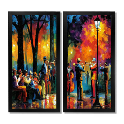 «Outdoor Jazz Music In Paris - Music Jazz», reproduction d'art sur toile, ensemble d'art mural rétro jaune de 2