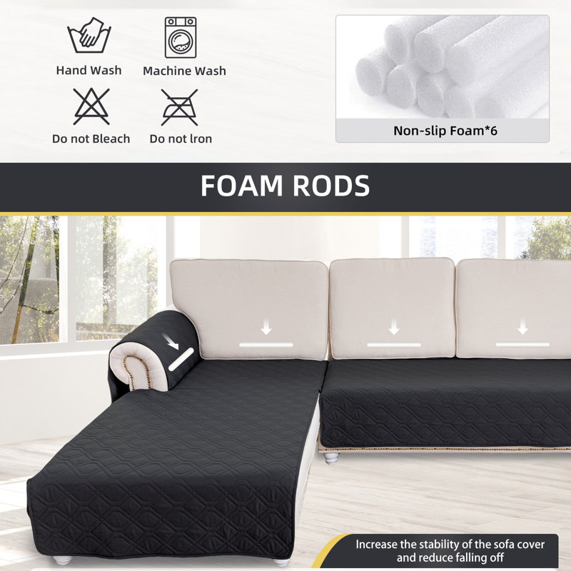Housse de canapé modulaire en L imperméable, housse réversible 2 pièces avec housse de chaise longue, Polyester noir