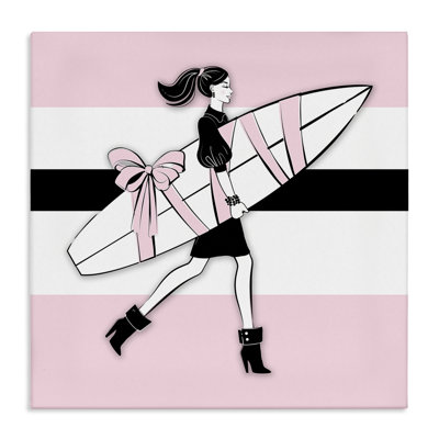 «Glam Girl with Surfboard», art mural sur toile par Martina Pavlova