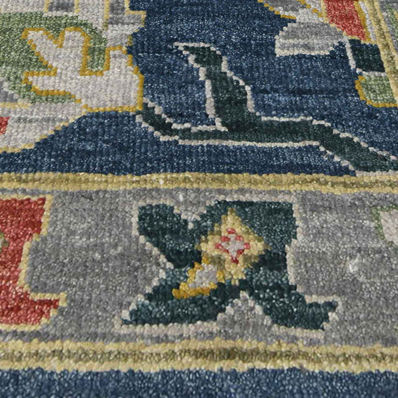 Bristol Hand Knotted Wool Area Rug in Blue; Rust; Grey; Yellow; Ivory, Rectangle 8' x 10'